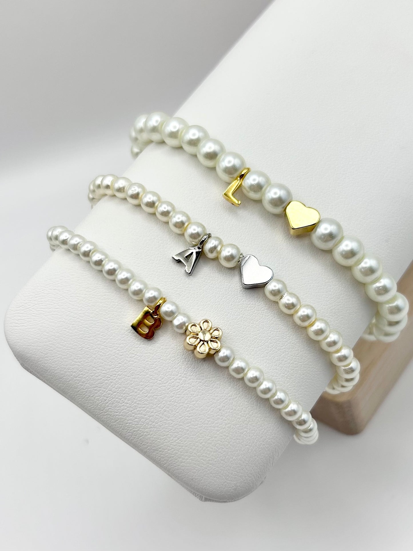 Personalised Pearl Flower Girl or Bridesmaid Bracelet Silver or Gold-Plated