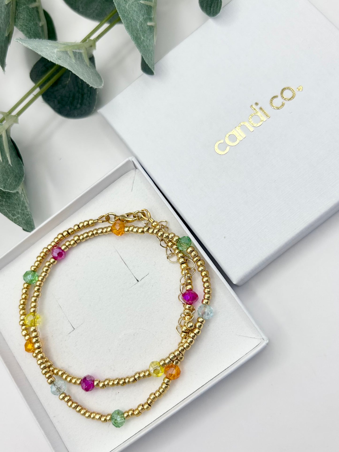 Dainty Rainbow Crystal Seed Bead Necklace Gold-Plated