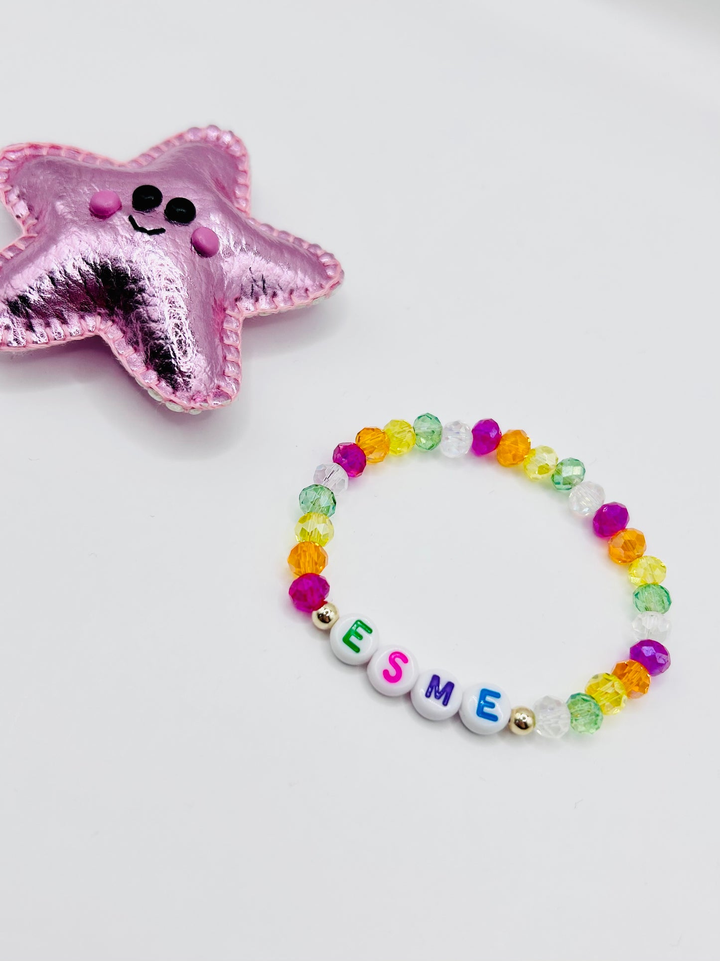 Rainbow Crystal Personalised Name Bracelet Kids - Gold