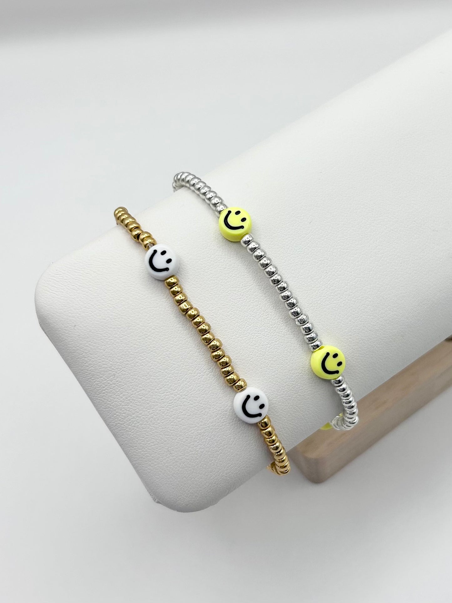 Smiley Face Seed Bead Necklace Silver or Gold-Plated