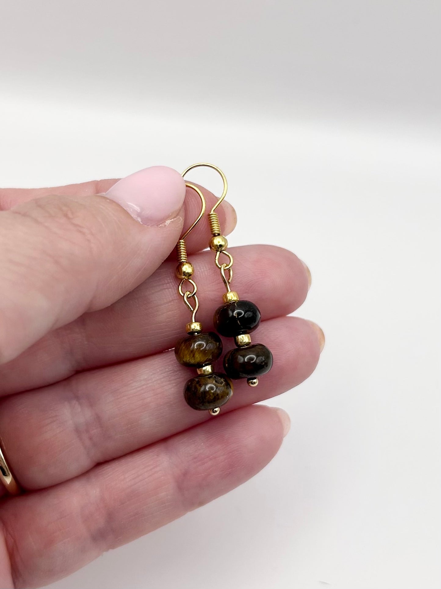 Tiger's Eye Rondelle Beaded Gemstone Wire Earrings