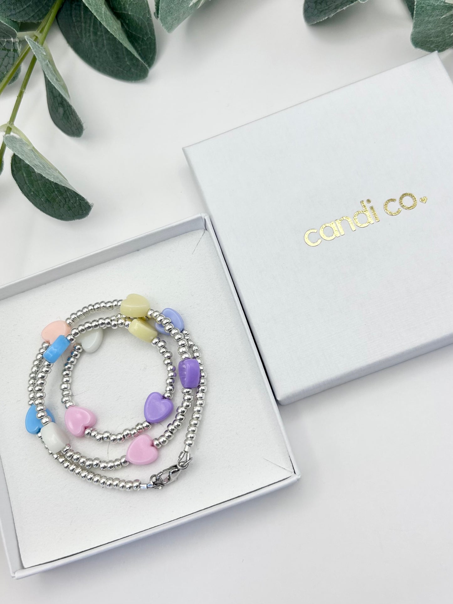 Pastel Heart Charm Seed Bead Necklace Kids - Gold or Silver