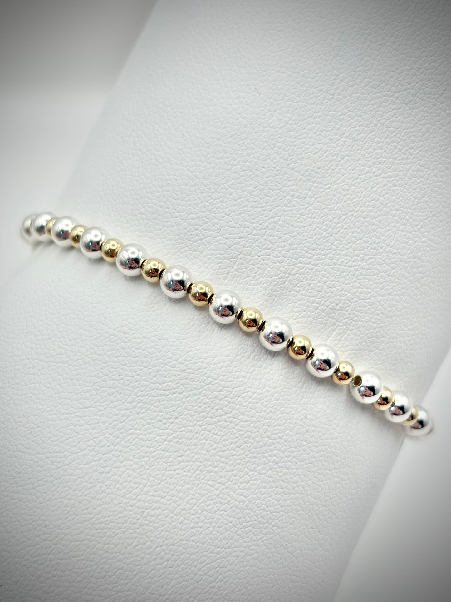Mixed Metal Gold-filled and 925 Sterling Silver 4mm Beaded Stretch Bracelet - Perfect For Stacking