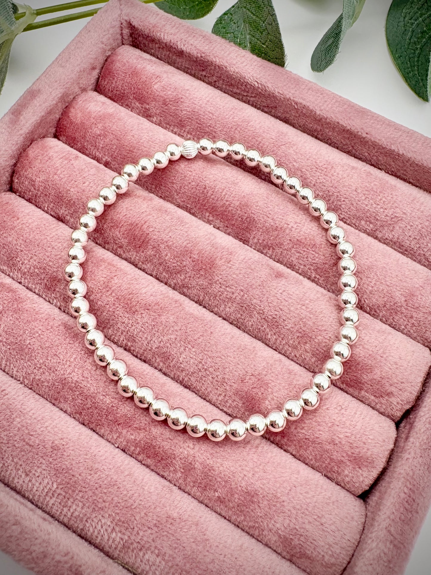 925 Sterling Silver 4mm Beaded Stretch Bracelet - Perfect For Stacking