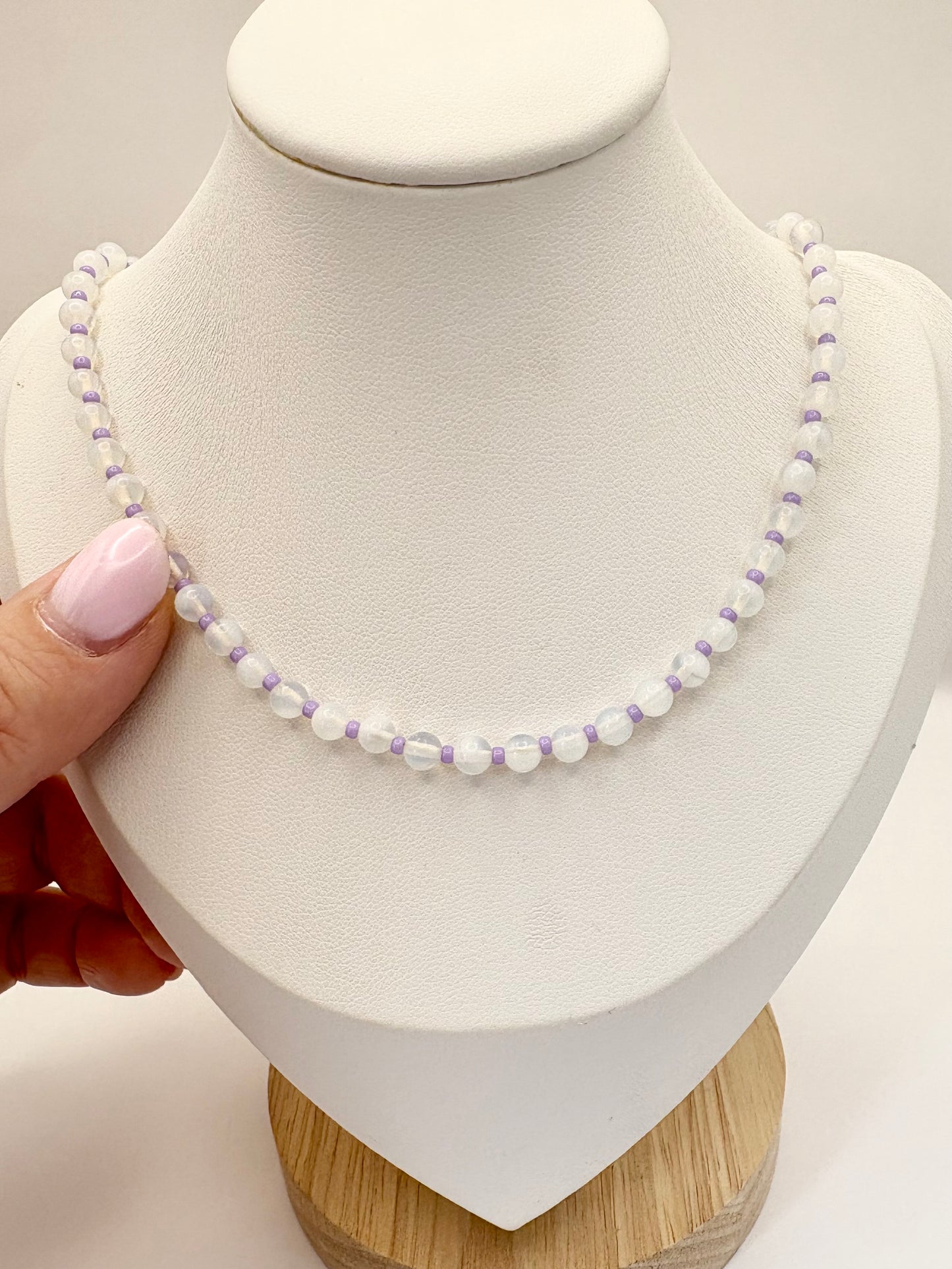 Opalite & Lilac Seed Beaded Necklace