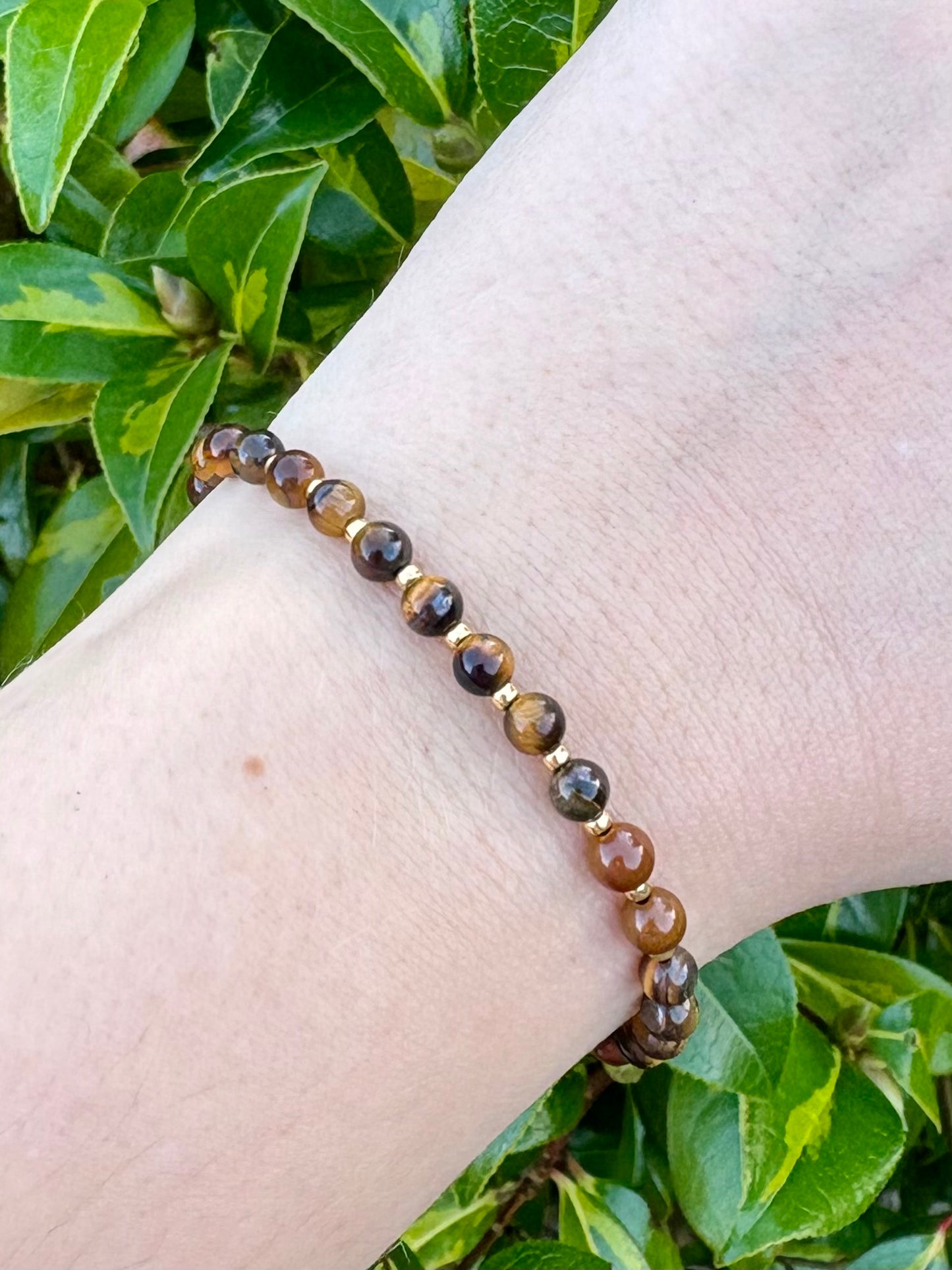 Tiger's Eye Gemstone Seed Beaded Bracelet - Gold Filled or Plated