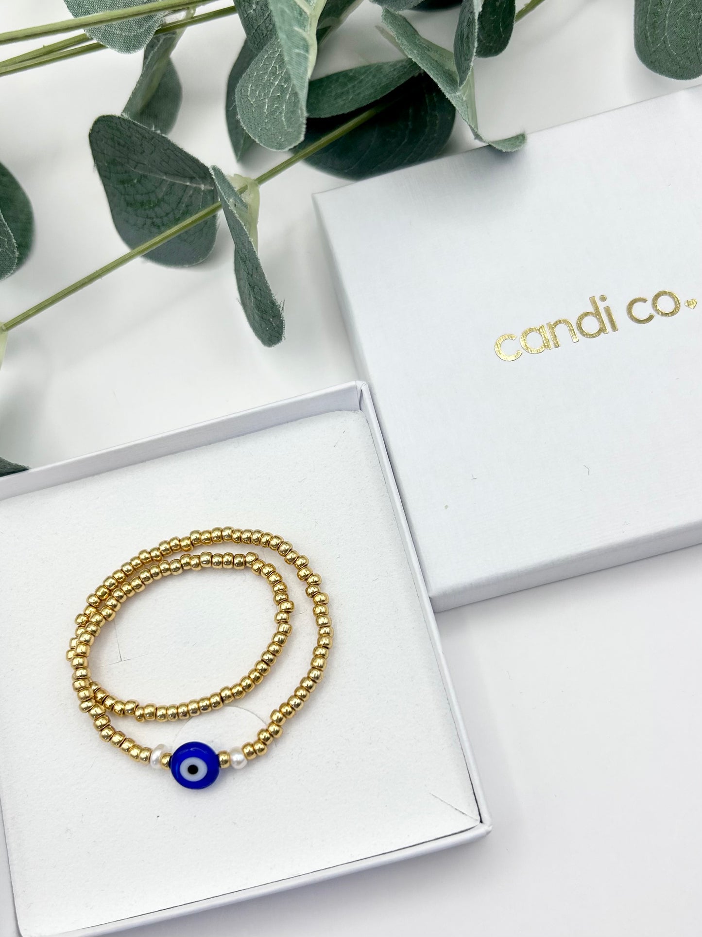 Seed Bead Evil Eye Freshwater Pearl Anklet Gold or Silver-Plated
