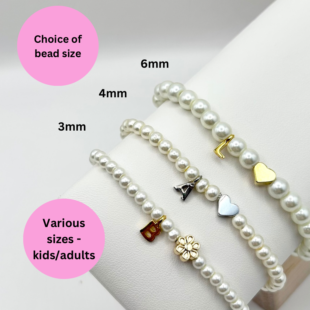 Personalised Pearl Flower Girl or Bridesmaid Bracelet Silver or Gold-Plated