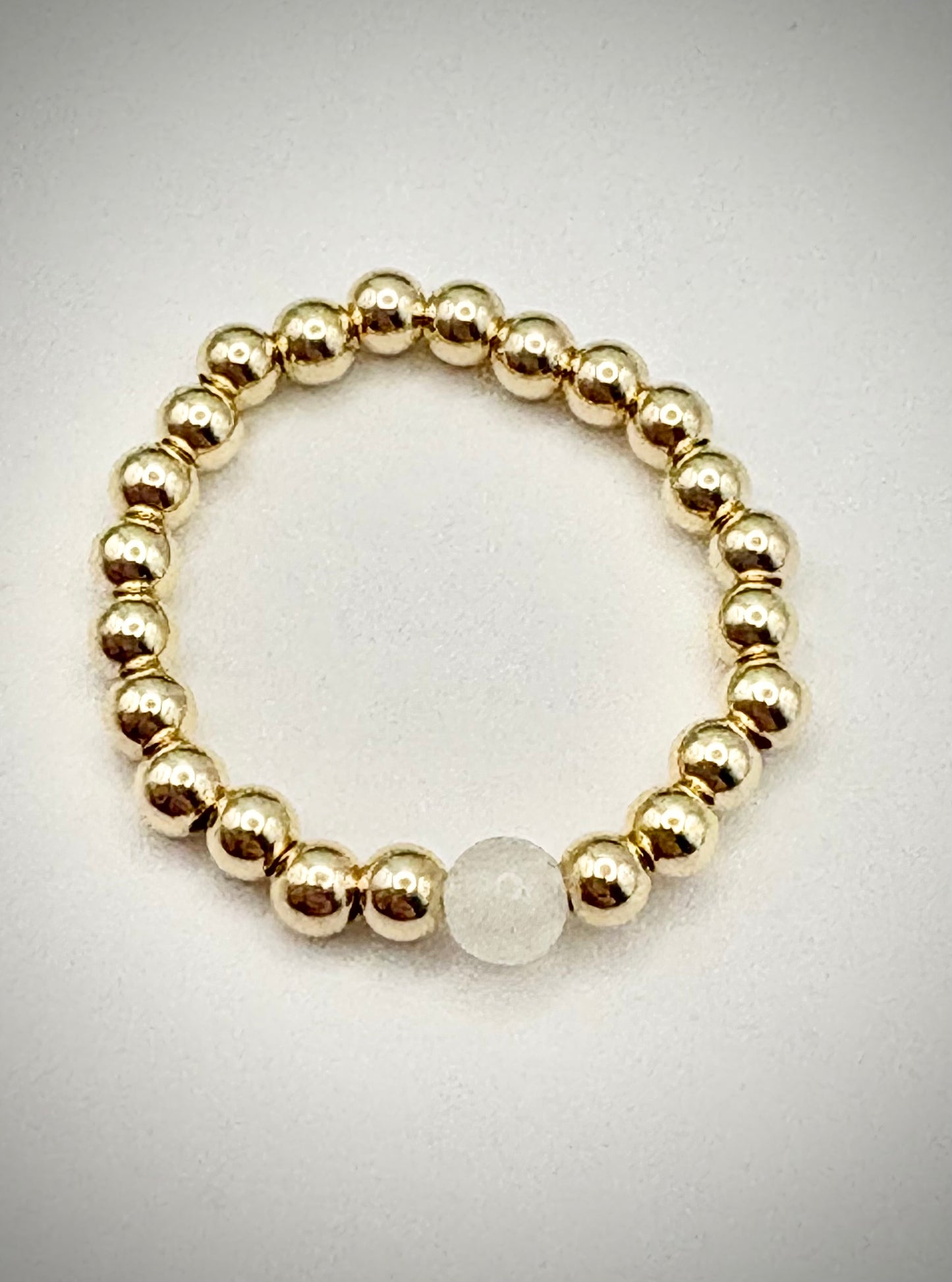 Luxe 14k Gold-filled 3mm Beaded Stretch Ring With Moonstone - Perfect For Stacking