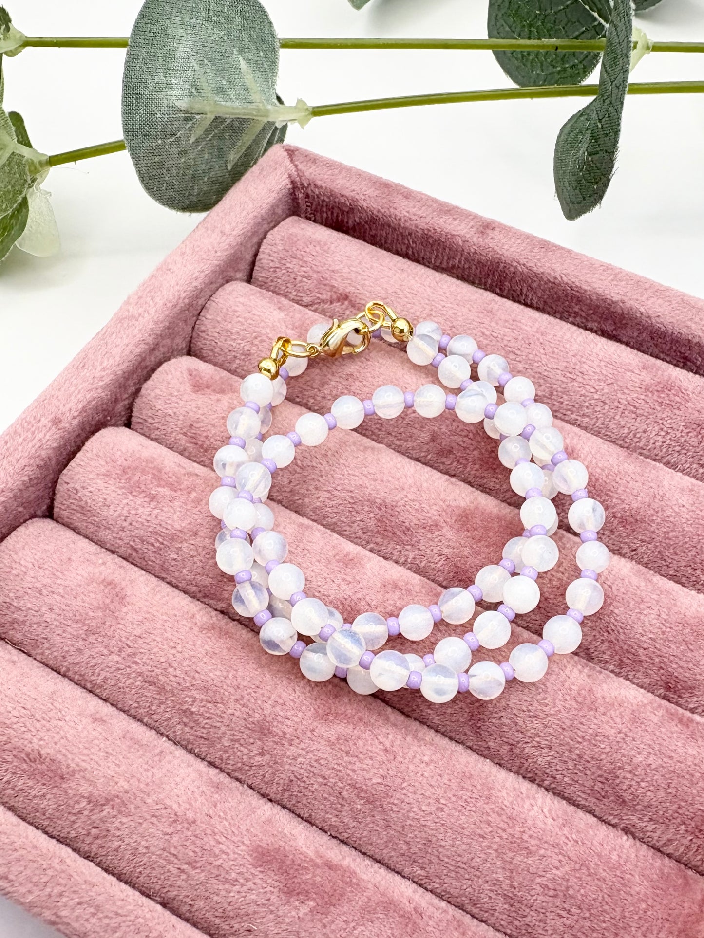 Opalite & Lilac Seed Beaded Necklace