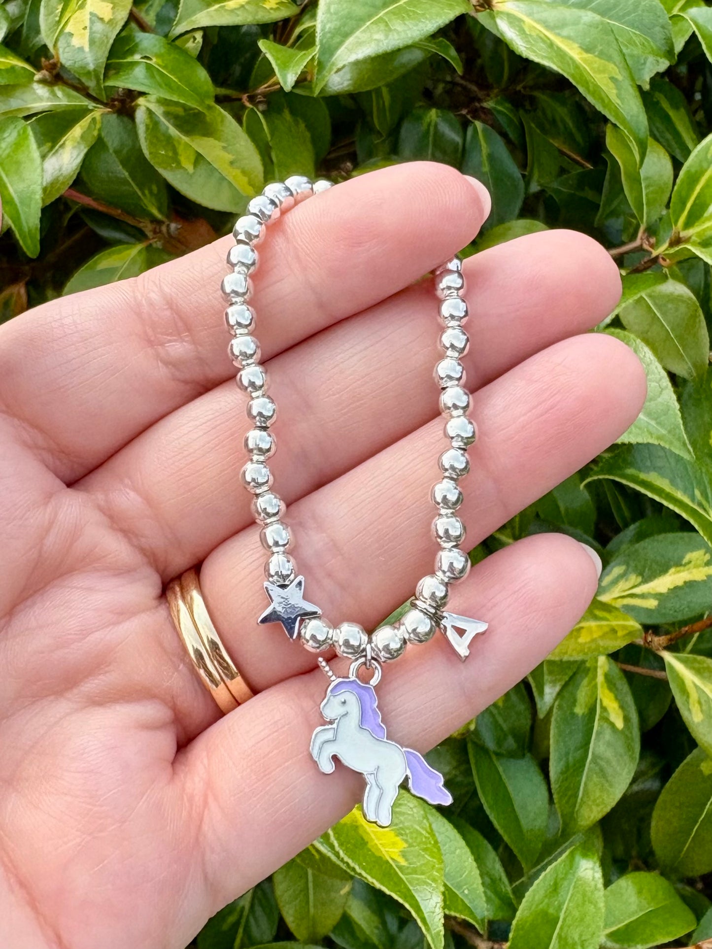 Kids Personalised Unicorn Charm Bracelet Silver