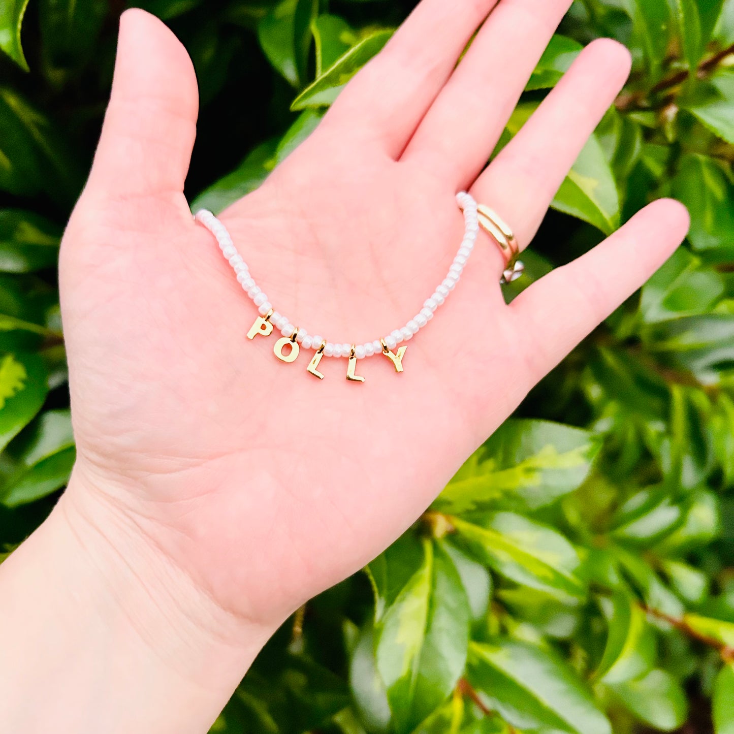Dainty Ivory Seed Bead Personalised Initial or Name Necklace - Gold or Silver