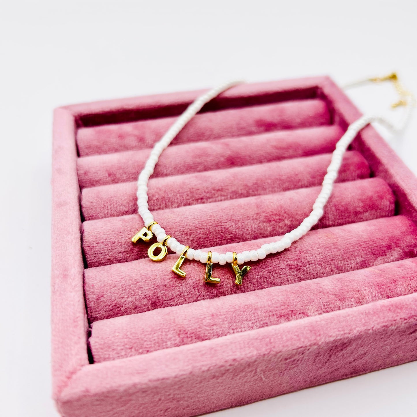 Dainty Ivory Seed Bead Personalised Initial or Name Necklace - Gold or Silver