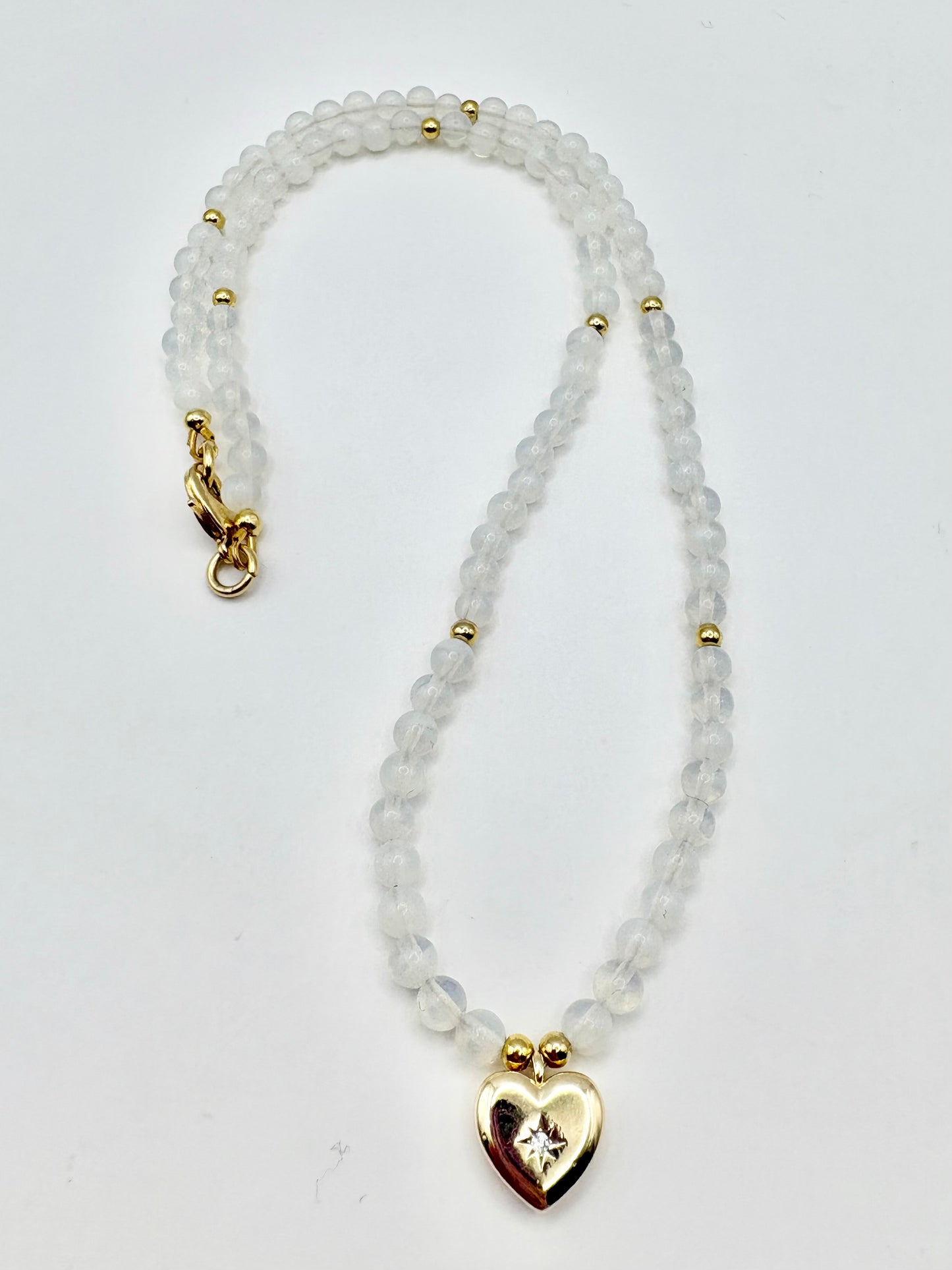 Opalite and Heart Pendant Necklace - SAMPLE SALE