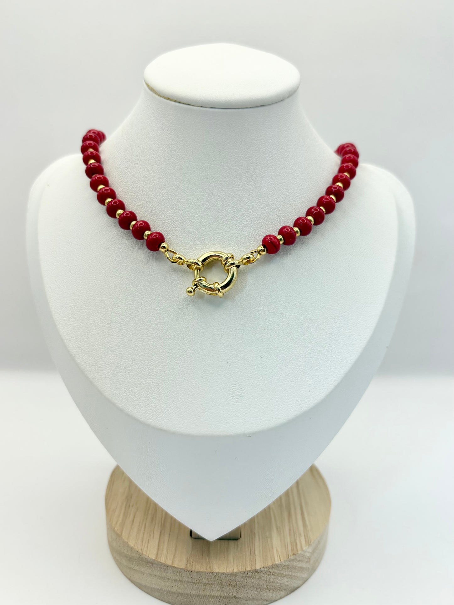 Red Howlite Beaded Necklace With Spring Clasp