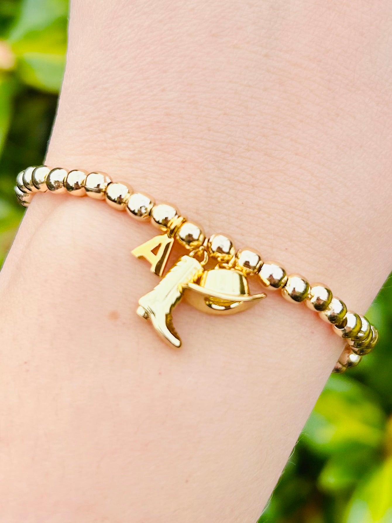 Western Beaded Initial Charm Bracelet - Gold or Silver-Plated