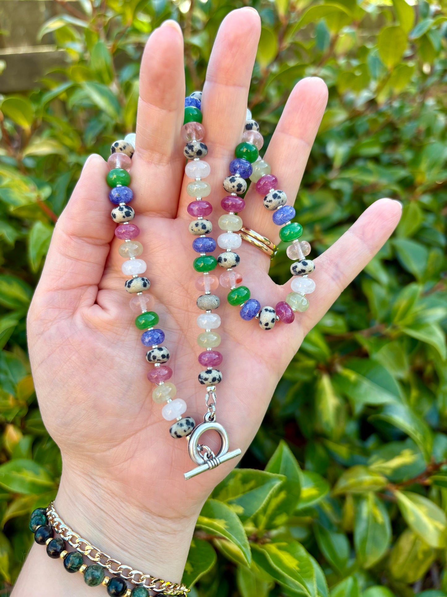 Rainbow Candy Gemstone Rondelle Beaded Toggle Clasp Necklace