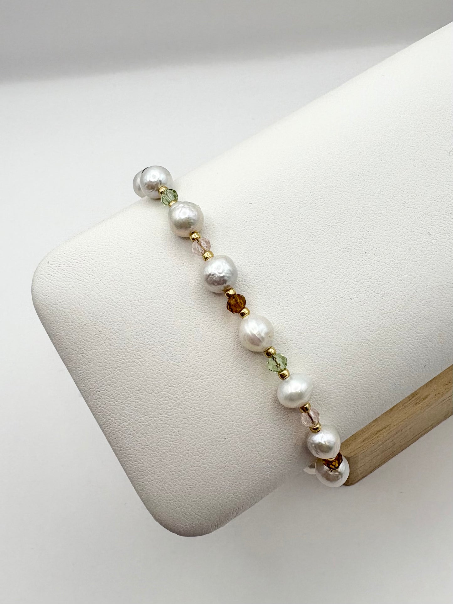 Freshwater Pearl & Crystal Beaded Bracelet - Gold-filled or Gold-plated