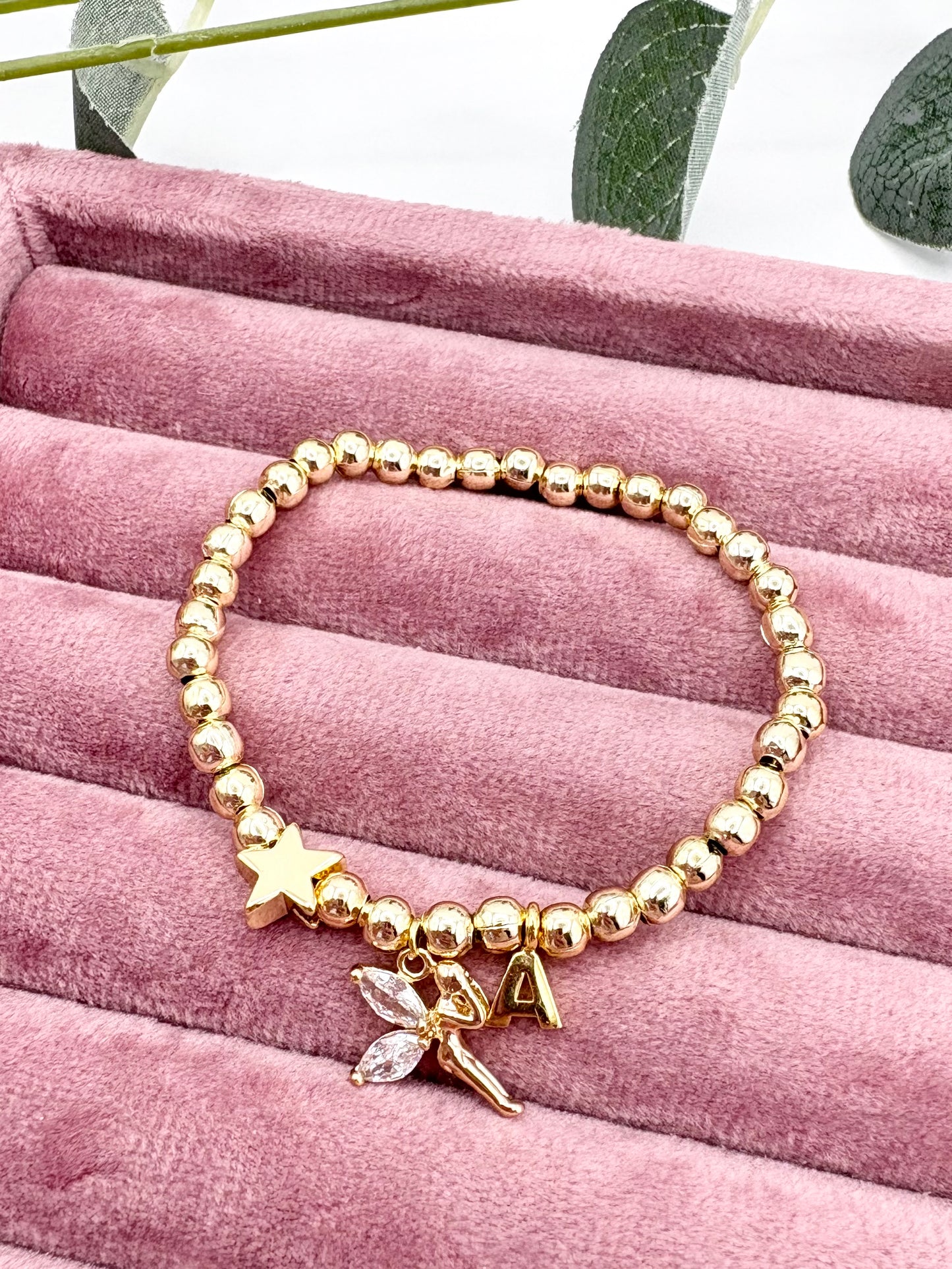 Kids Personalised Fairy Charm Bracelet Gold