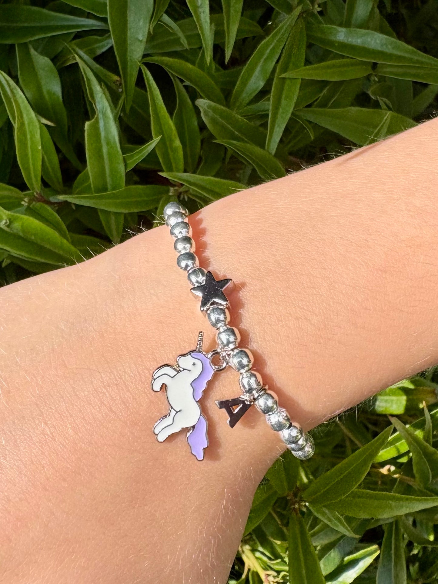 Kids Personalised Unicorn Charm Bracelet Silver