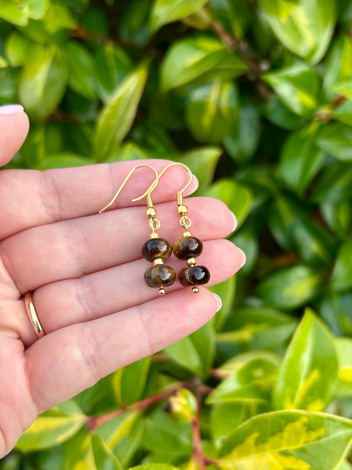 Tiger's Eye Rondelle Beaded Gemstone Wire Earrings