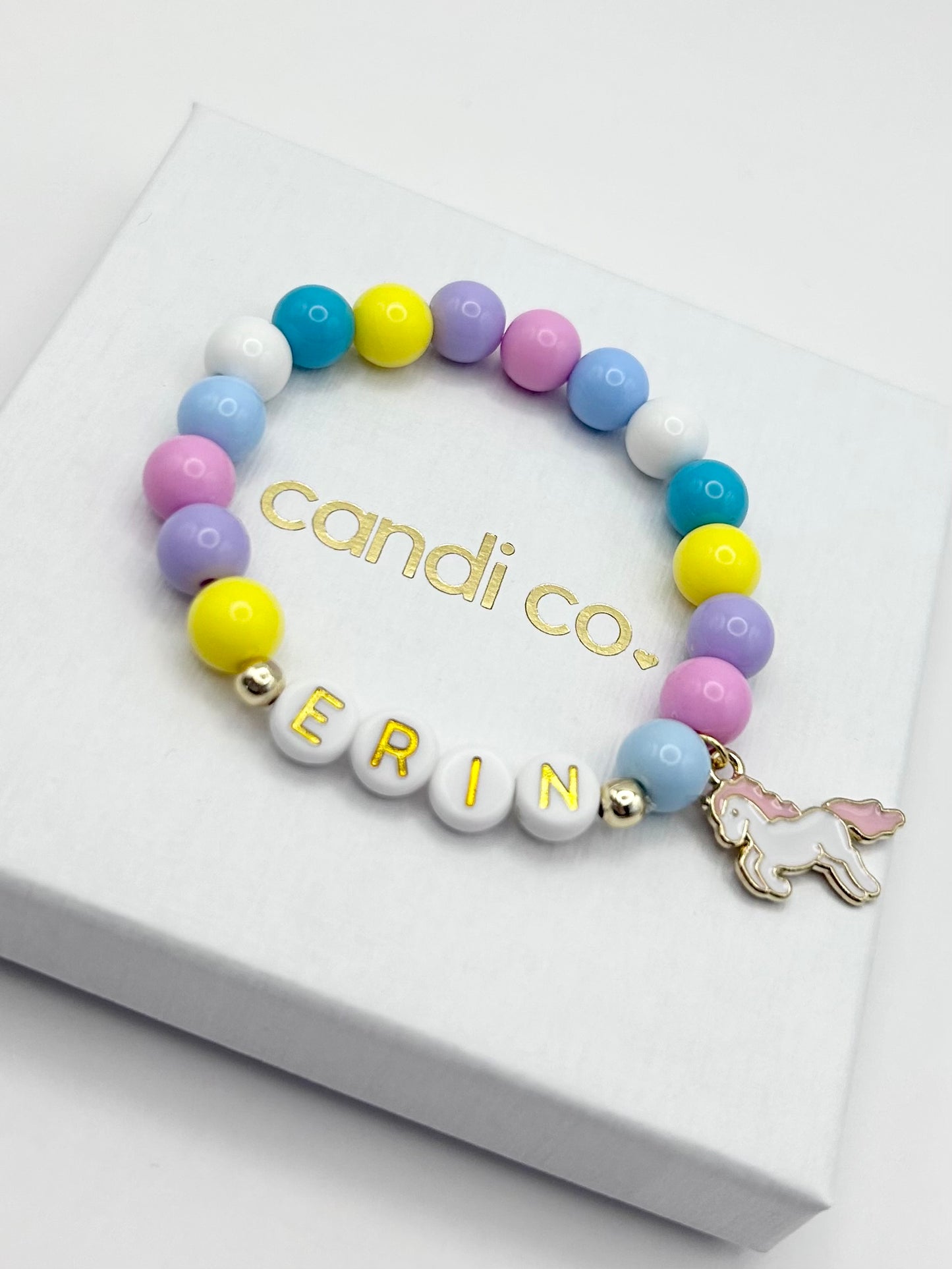 Unicorn Rainbow Personalised Name Bracelet Kids