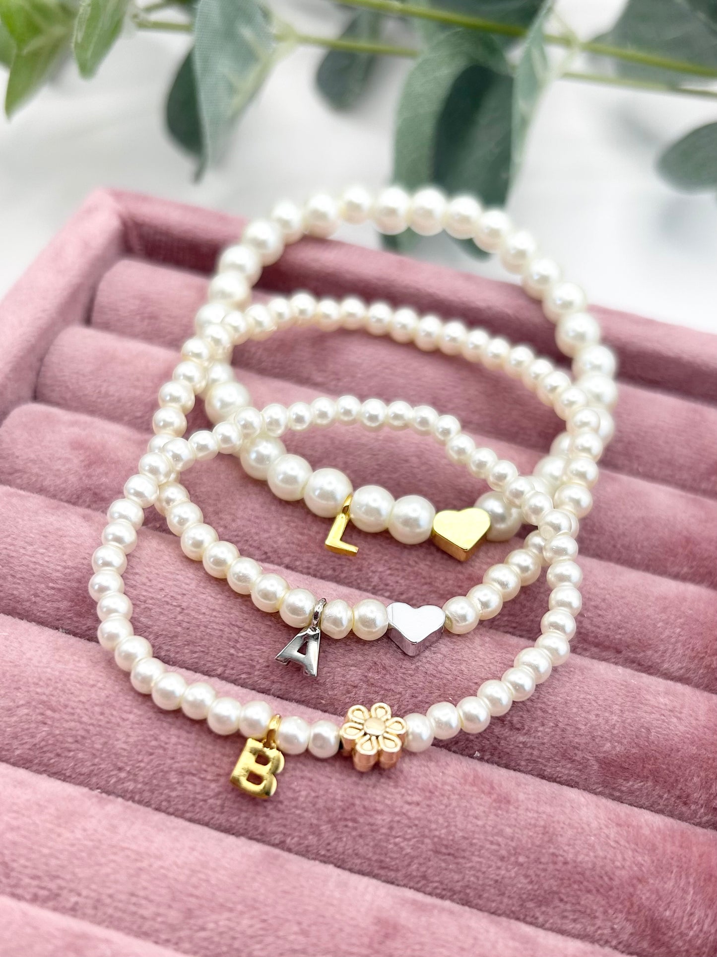 Personalised Pearl Flower Girl or Bridesmaid Bracelet Silver or Gold-Plated