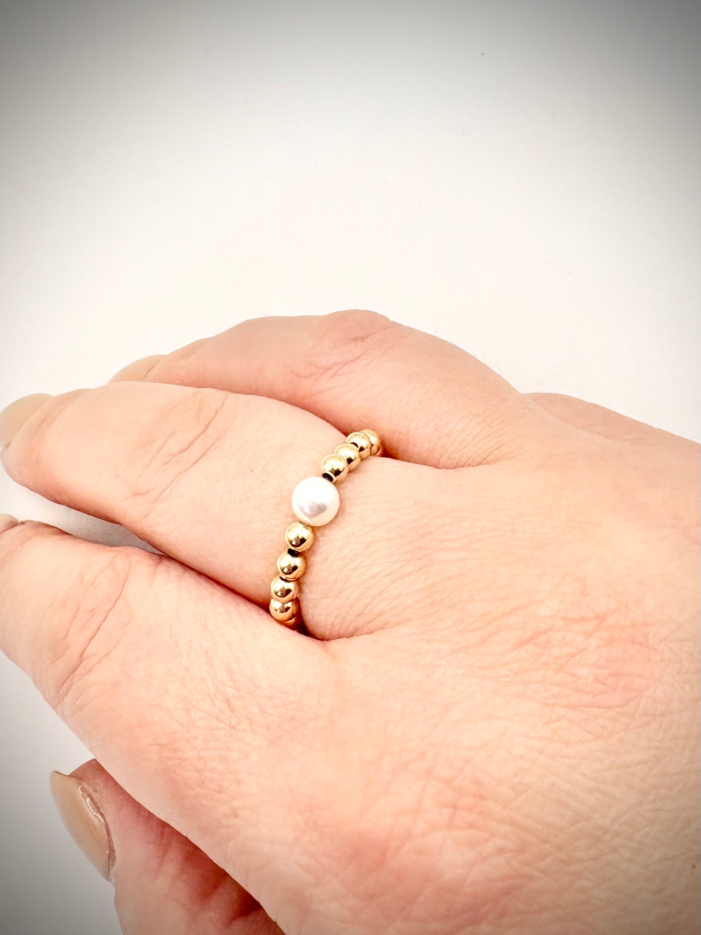 Luxe 925 Sterling Silver or Gold-Filled Freshwater Pearl Beaded Stretch Ring - Perfect For Stacking