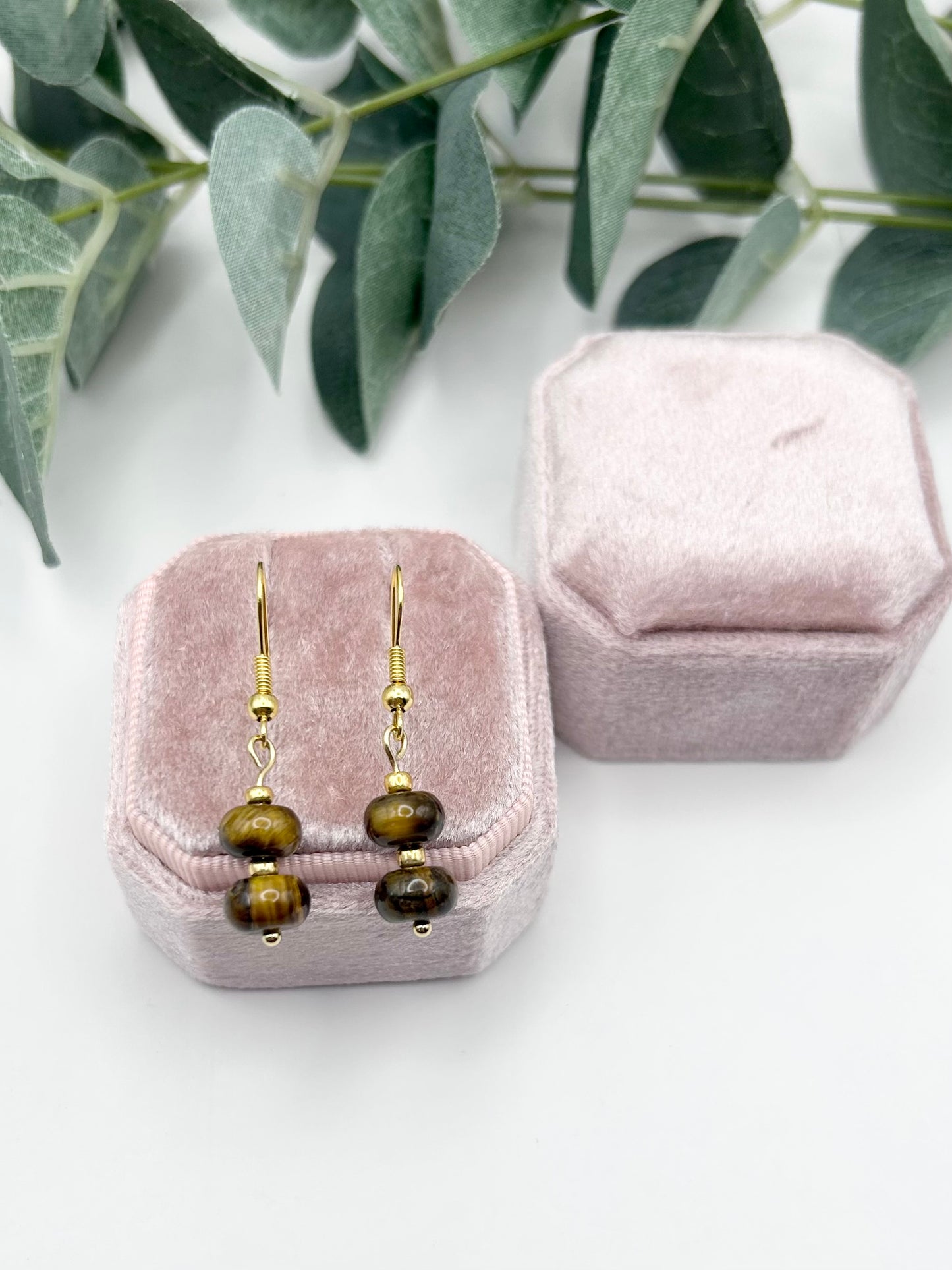 Tiger's Eye Rondelle Beaded Gemstone Wire Earrings