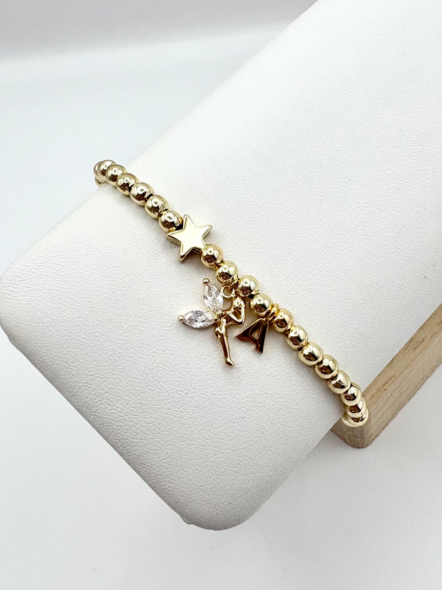 Kids Personalised Fairy Charm Bracelet Gold