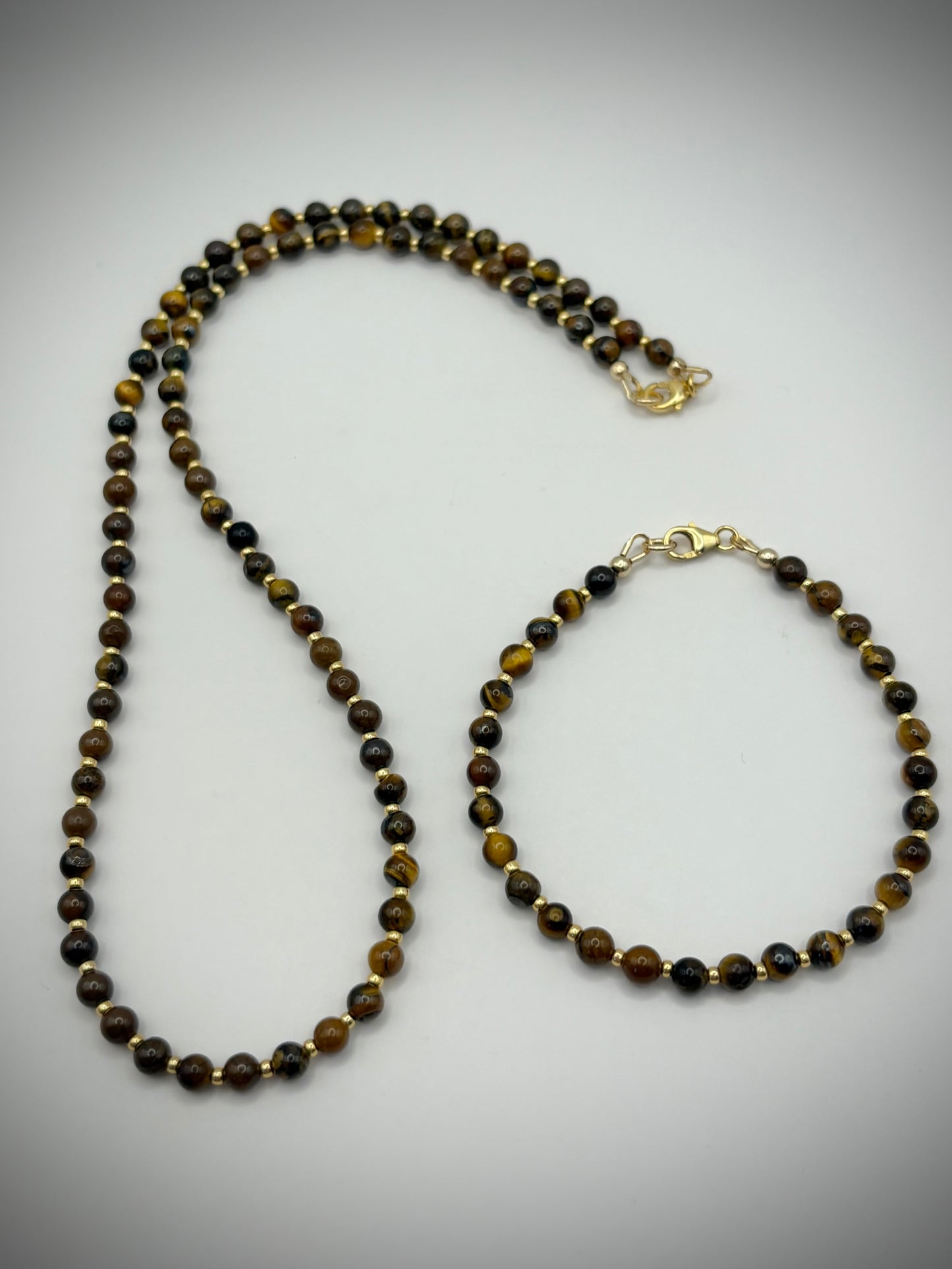 Tiger's Eye Gemstone Seed Beaded Bracelet - Gold Filled or Plated