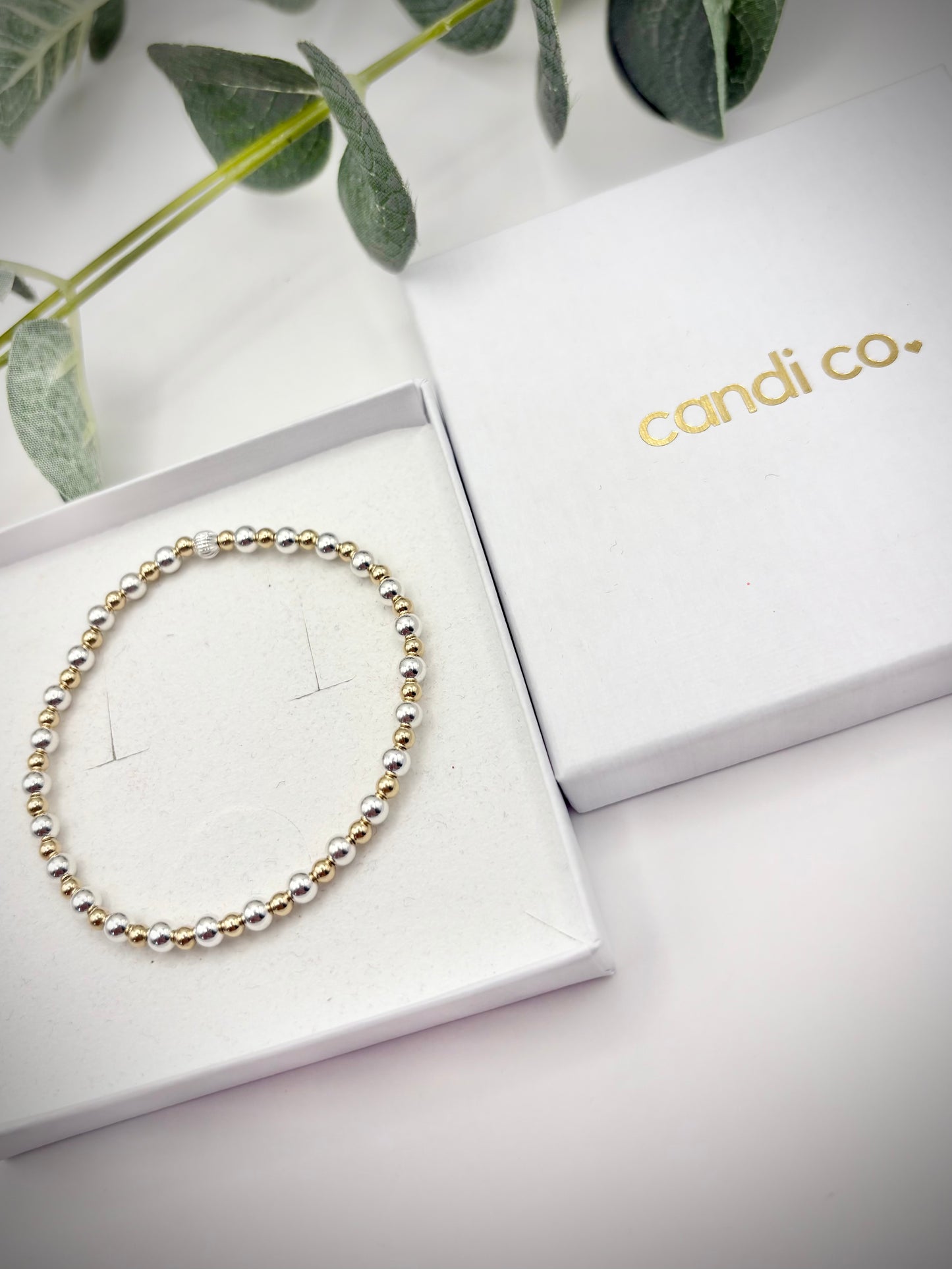 Mixed Metal Gold-filled and 925 Sterling Silver 4mm Beaded Stretch Bracelet - Perfect For Stacking