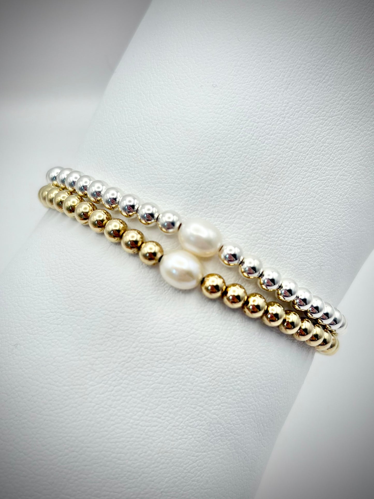 Freshwater Pearl 925 Sterling Silver 4mm Beaded Stretch Bracelet - Perfect For Stacking
