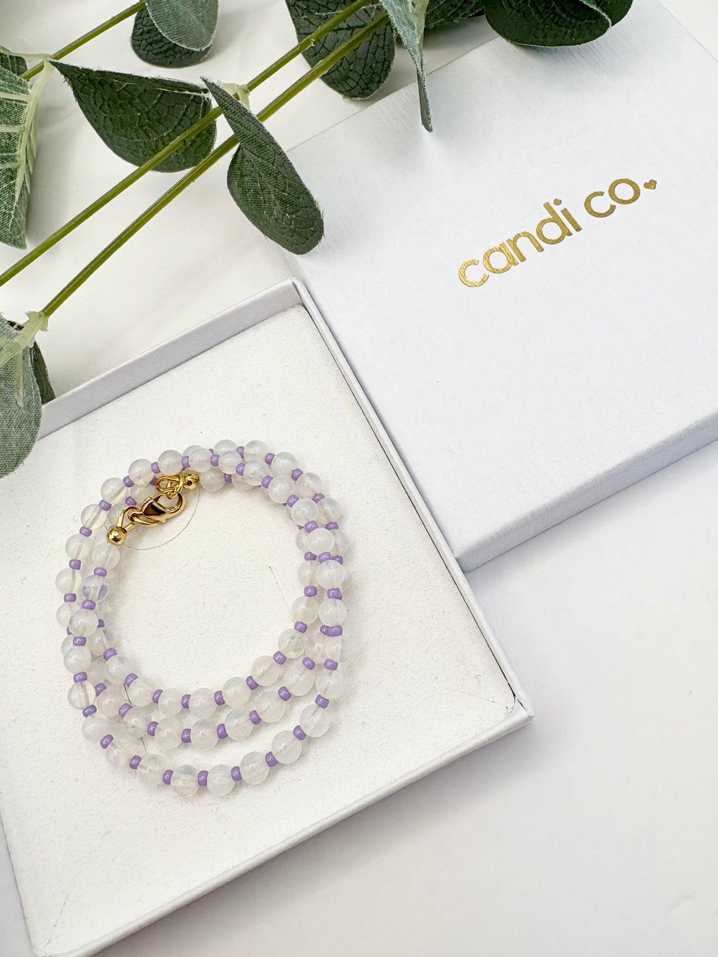 Opalite & Lilac Seed Beaded Necklace