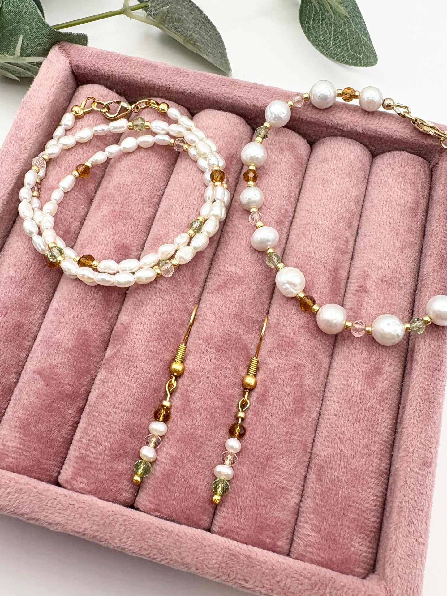 Dainty Freshwater Pearl & Crystal Beaded Necklace - Gold Filled or Plated