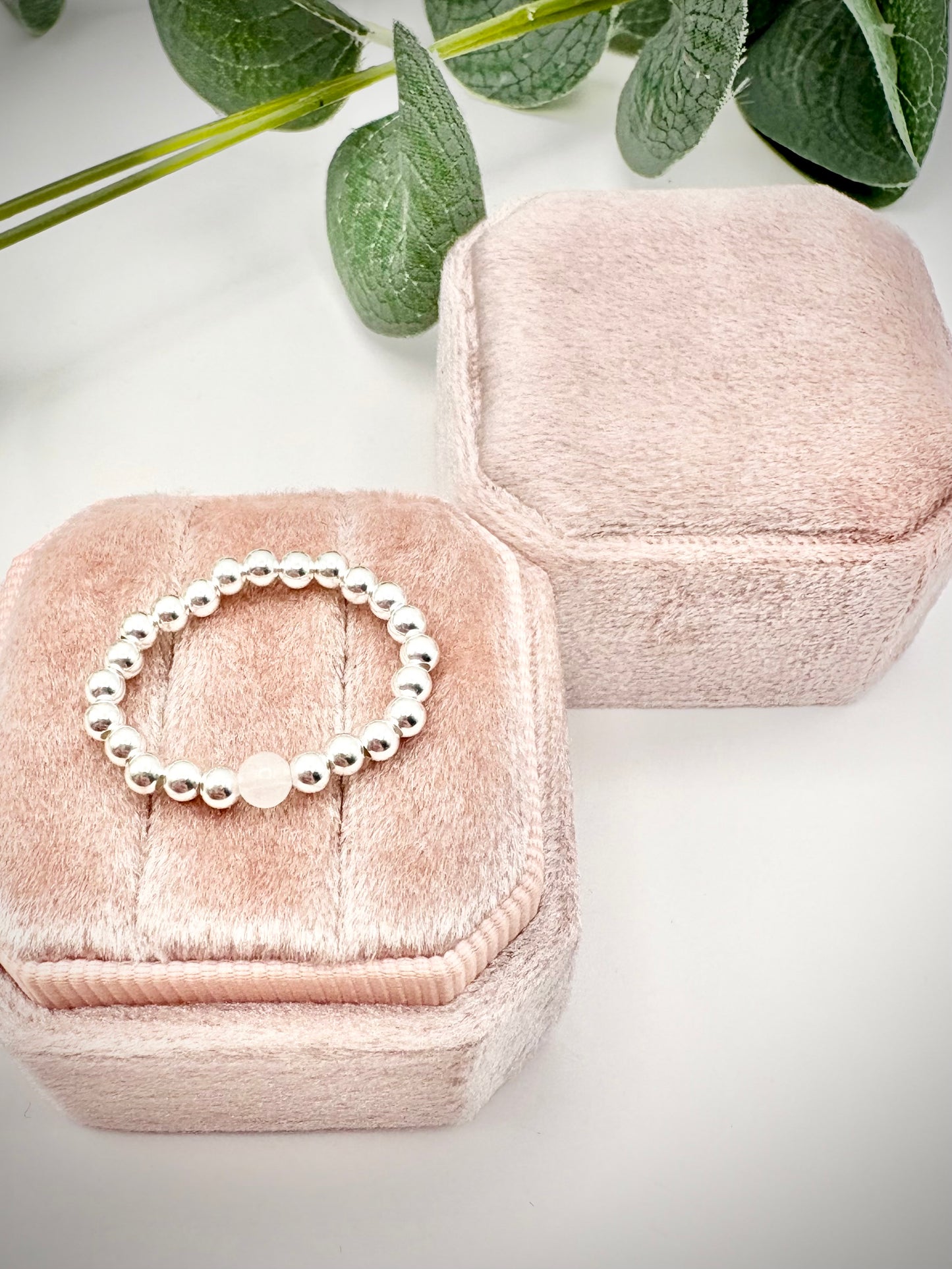 Luxe 925 Sterling Silver 3mm Beaded Stretch Ring With Moonstone - Perfect For Stacking
