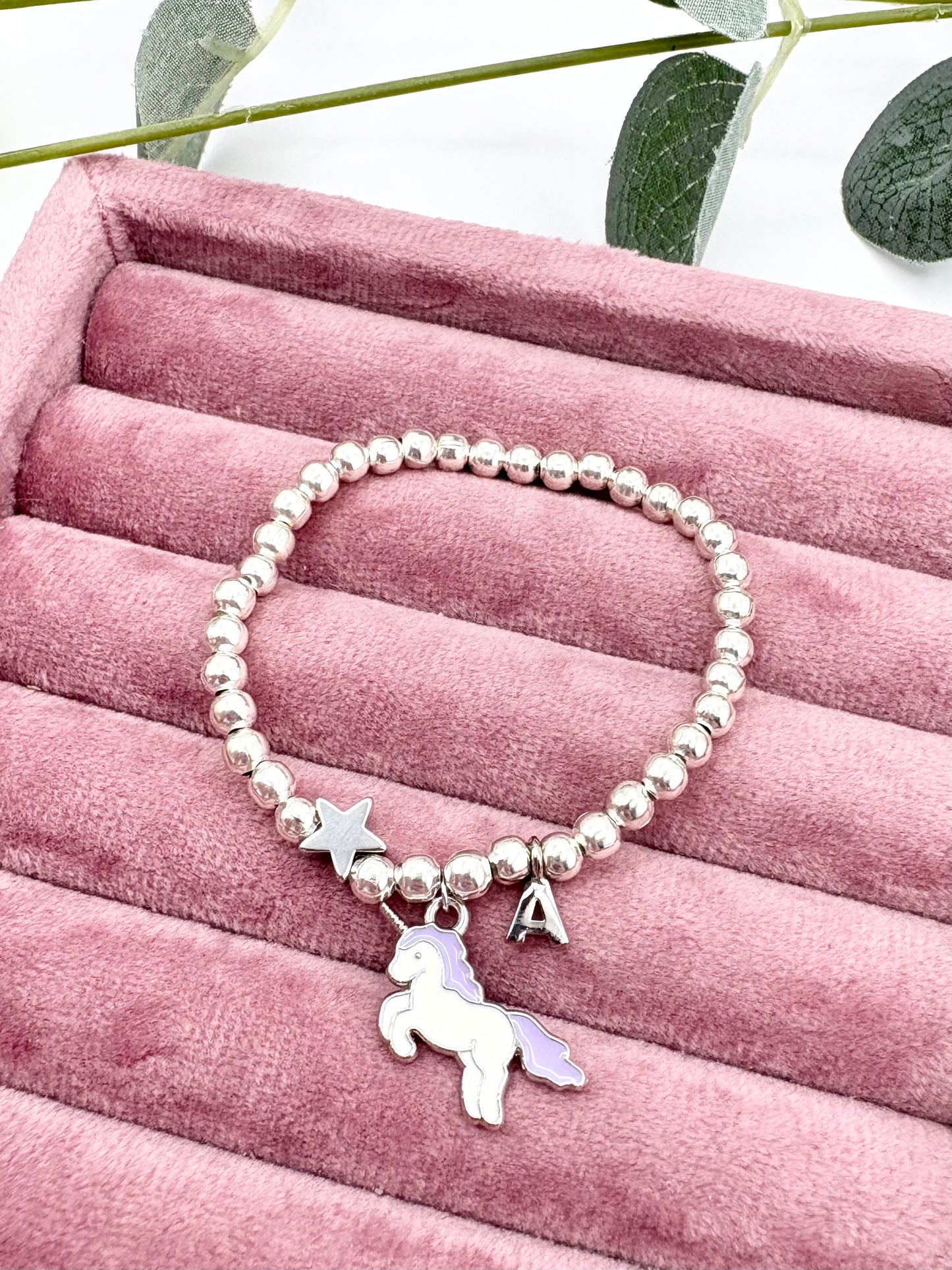 Kids Personalised Unicorn Charm Bracelet Silver