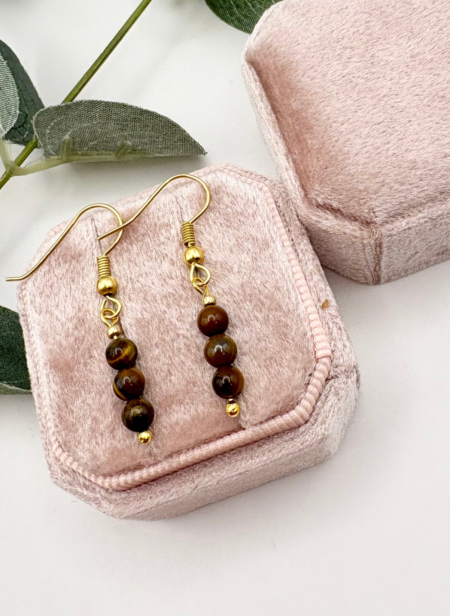 Tiger's Eye Beaded Gemstone Wire Earrings - Gold-plated or Gold-filled