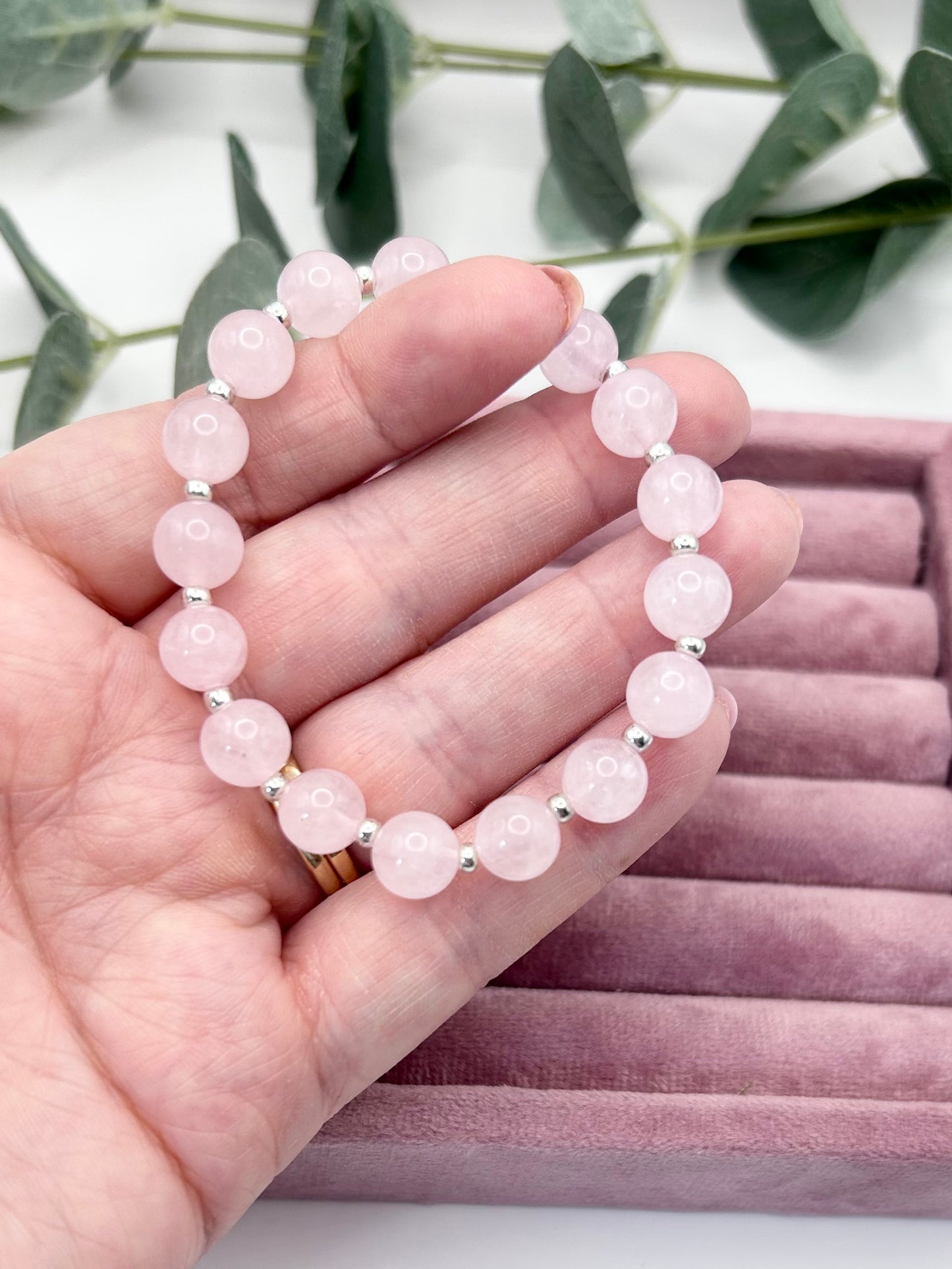 Rose Quartz & Silver Gemstone Bracelet