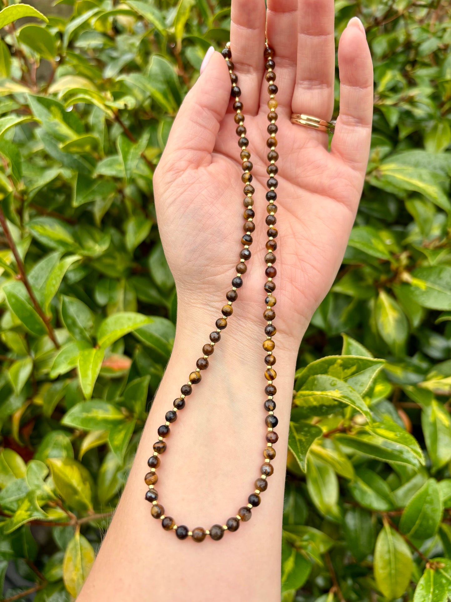 Tiger's Eye Gemstone Seed Beaded Necklace - Gold Filled or Plated