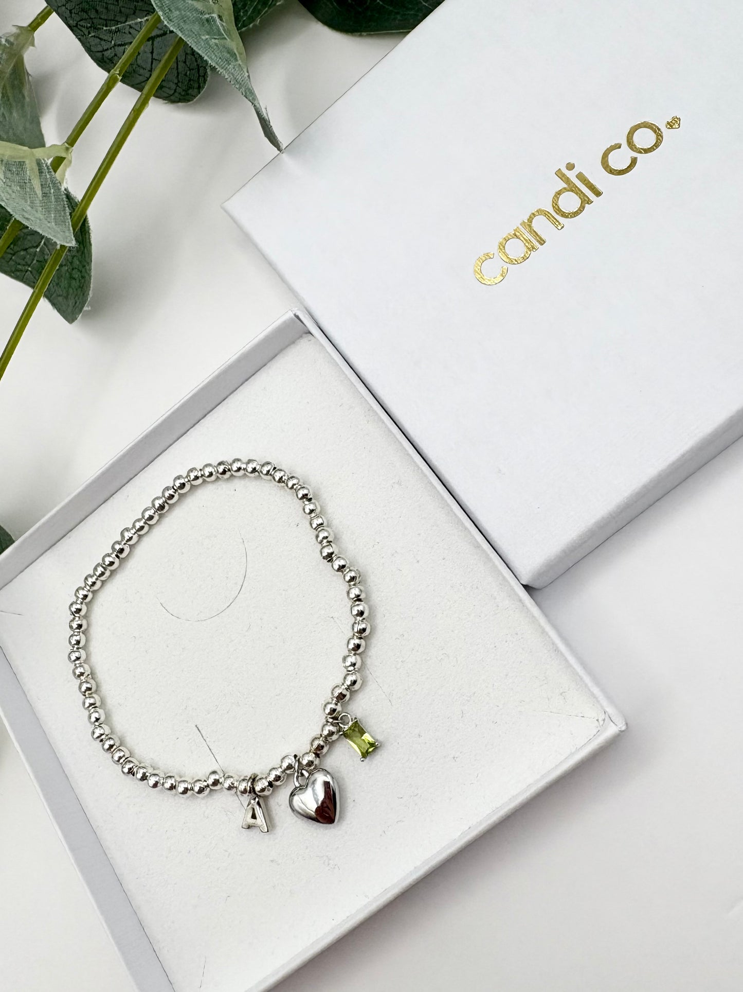 Personalised Birthstone, Initial & Heart Beaded Bracelet