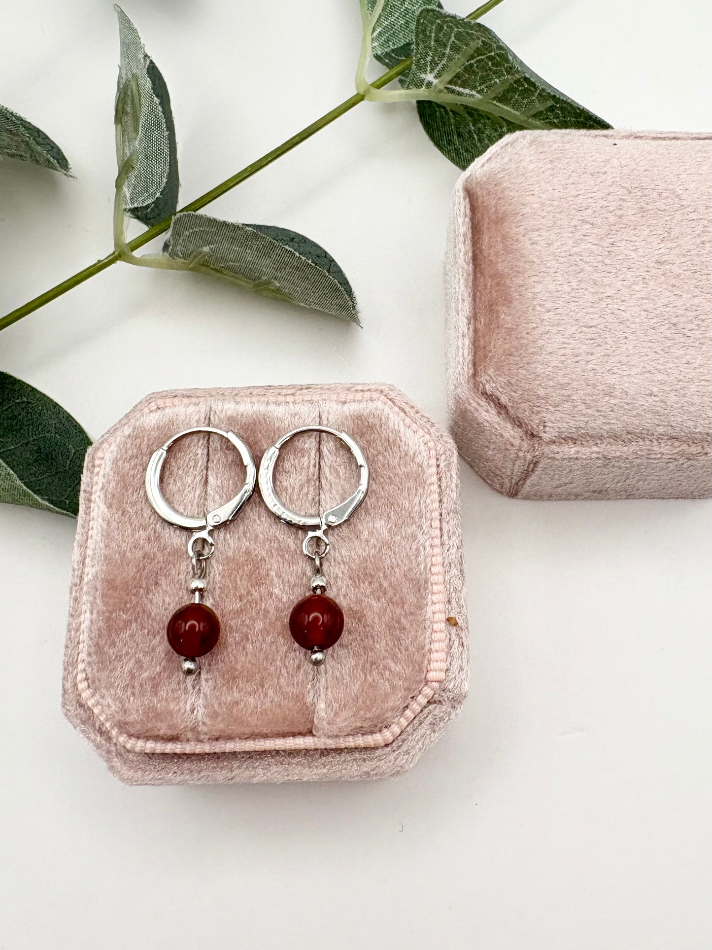 Carnelian Huggie Hoop Earrings - Silver-plated