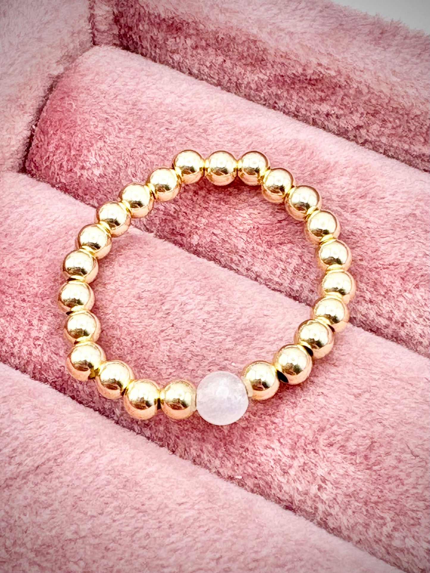 Luxe 14k Gold-filled 3mm Beaded Stretch Ring With Moonstone - Perfect For Stacking