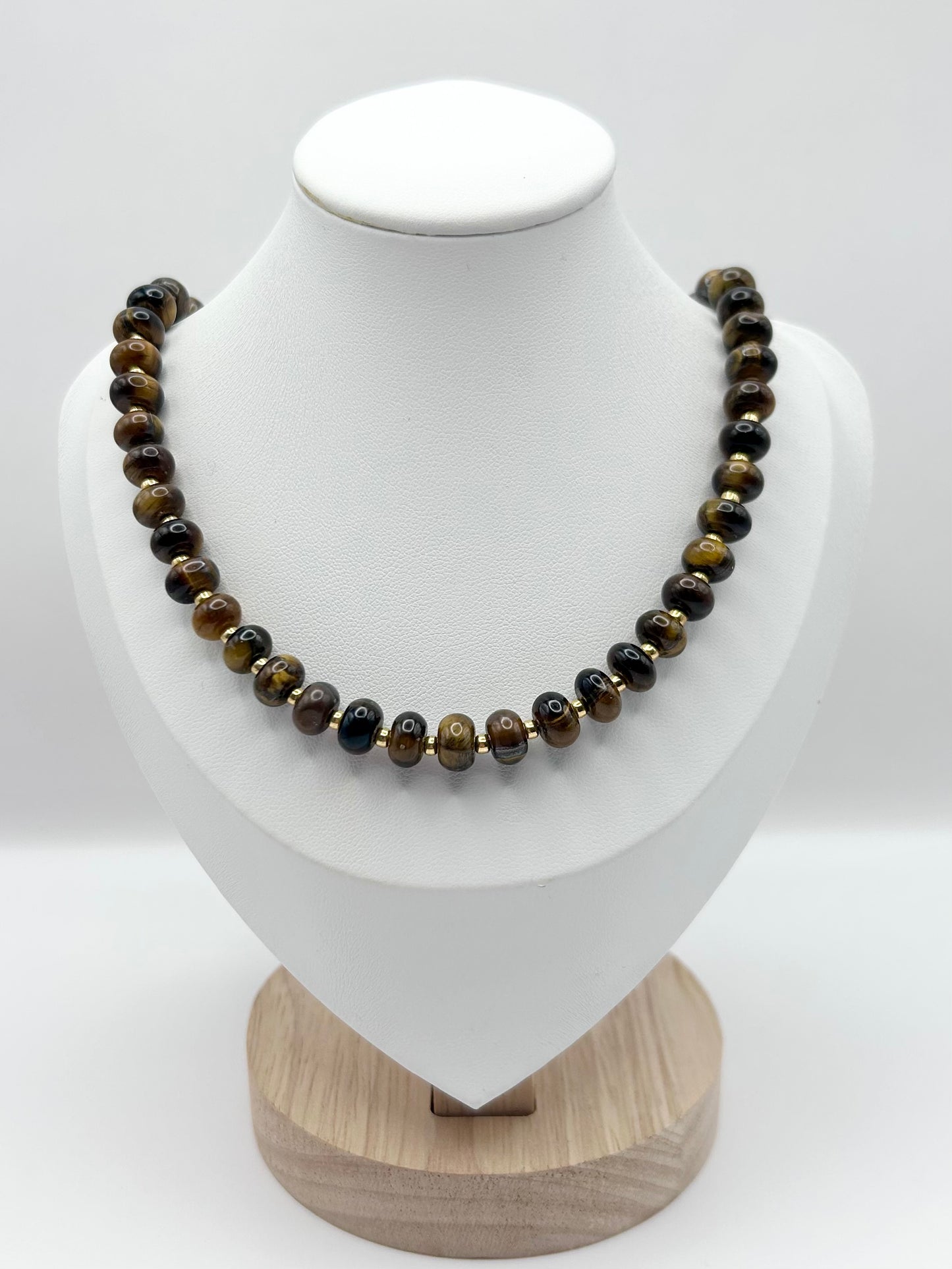 Tiger's Eye Rondelle Beaded Gemstone Necklace With Toggle Clasp - Gold-Plated