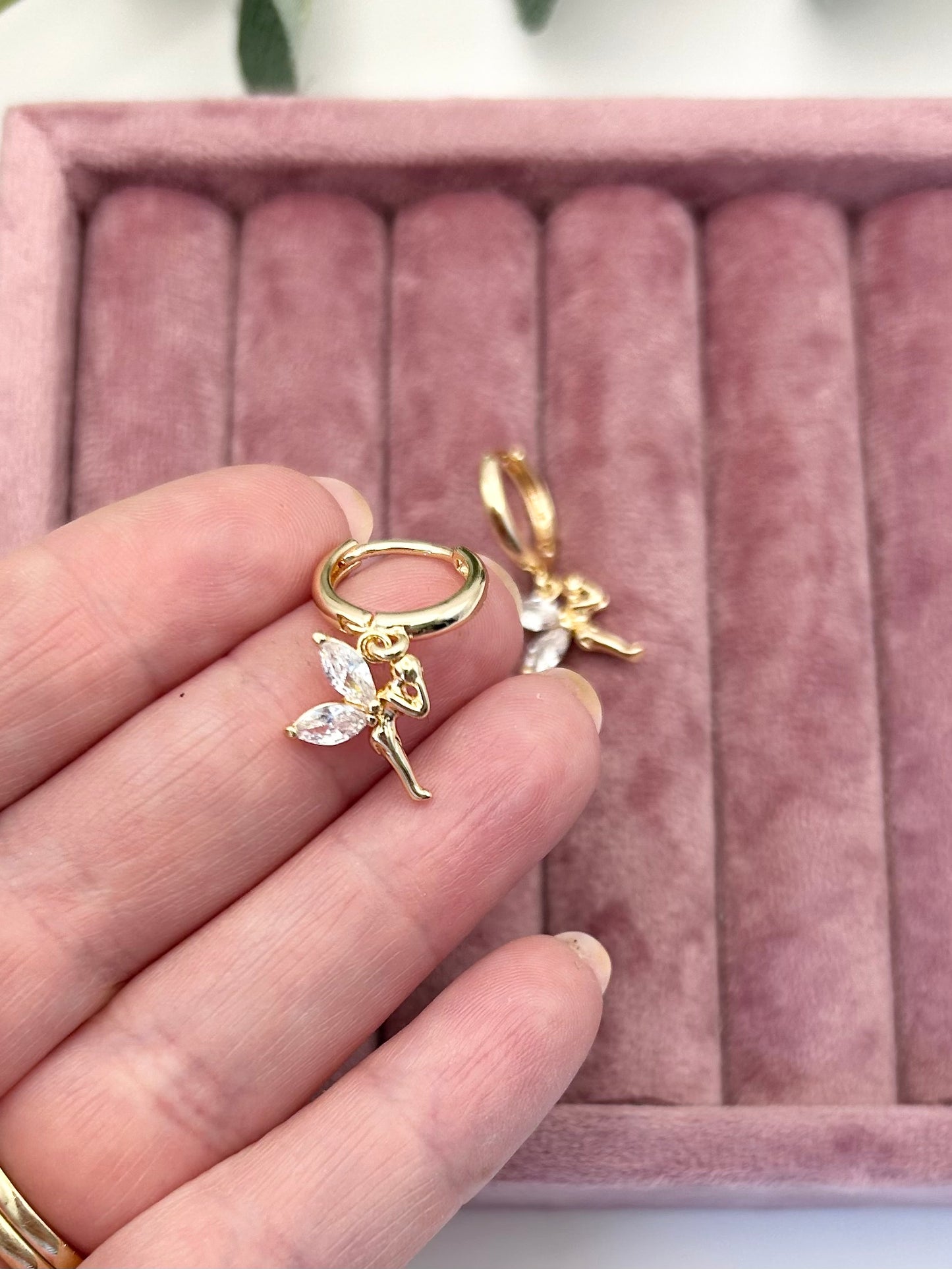 Kids Fairy Charm Huggie Hoop Earrings - Gold