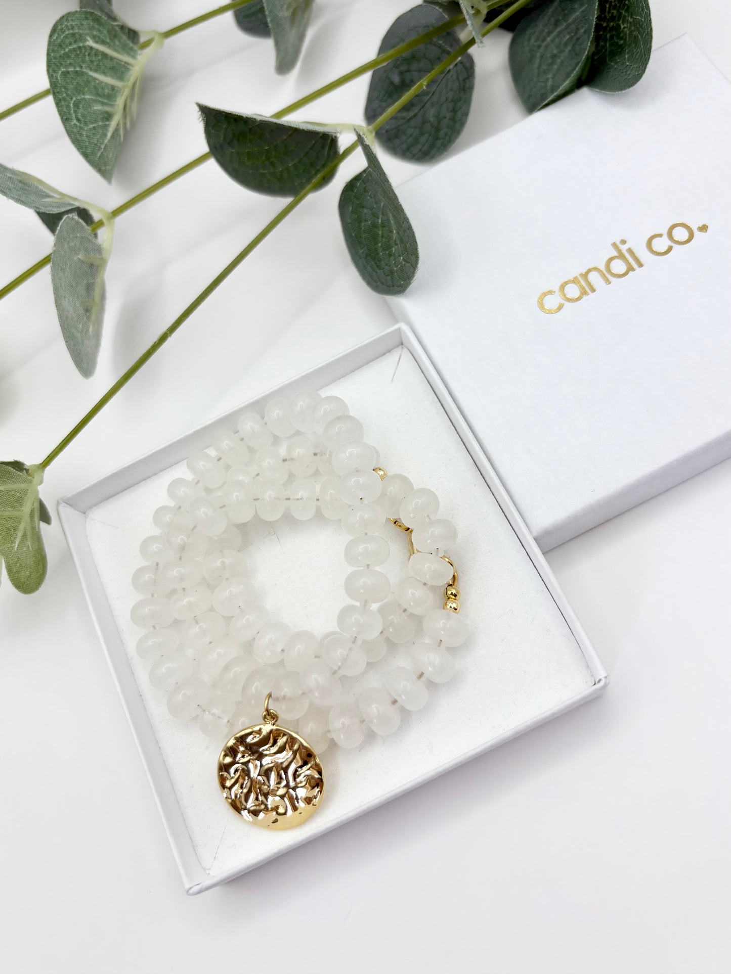 Cloudy Quartz Rondelle Gemstone Necklace With Disc Charm