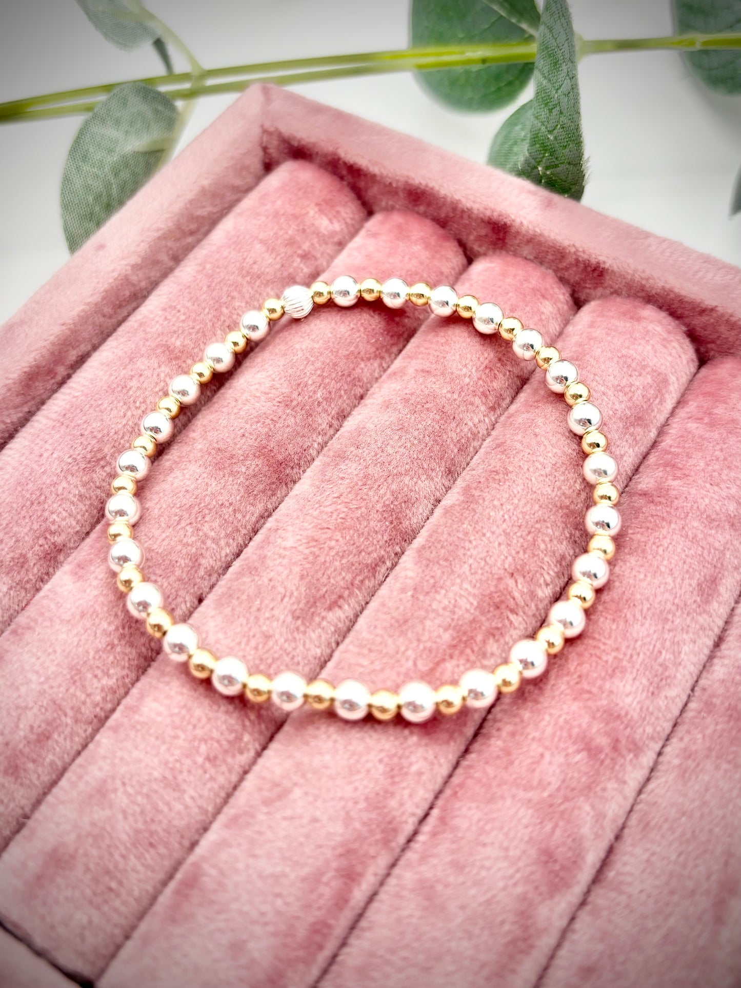 Mixed Metal Gold-filled and 925 Sterling Silver 4mm Beaded Stretch Bracelet - Perfect For Stacking