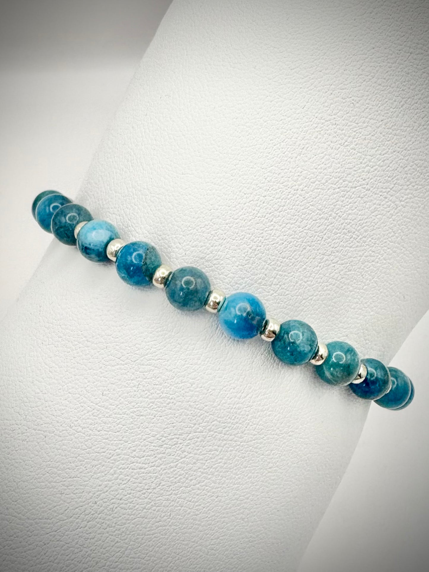 Apatite Gemstone and Silver Seed Beaded Stretch Bracelet