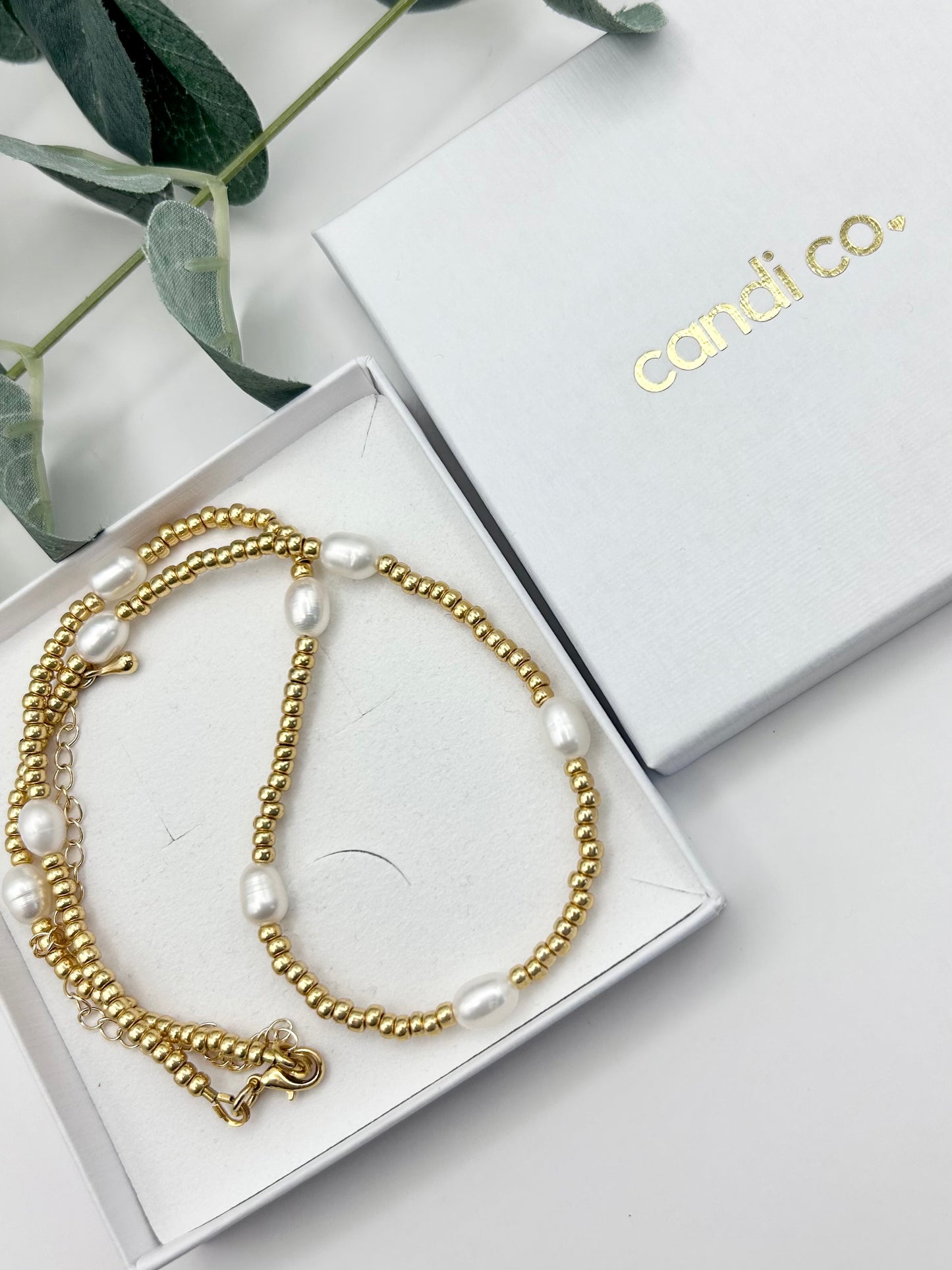 Seed Bead Freshwater Pearl Necklace Gold or Silver-Plated