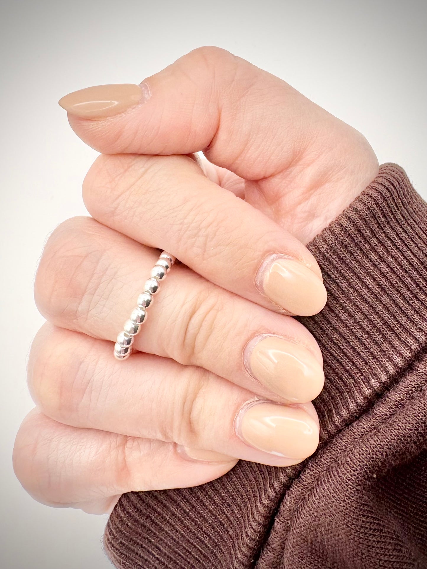 Luxe 925 Sterling Silver 3mm Beaded Stretch Ring - Perfect For Stacking